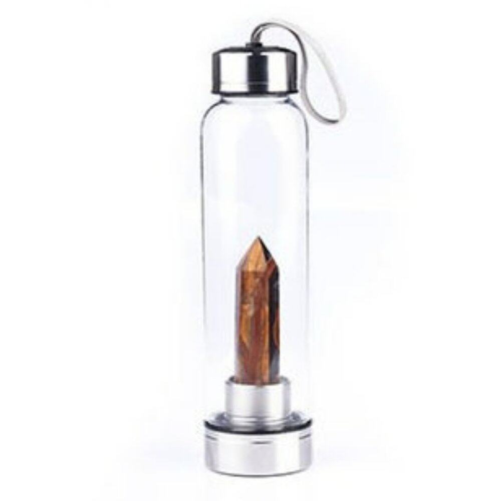 Pure Essence Tiger Eye Natural Stone Infused Glass Water Bottle 20 oz. NWT